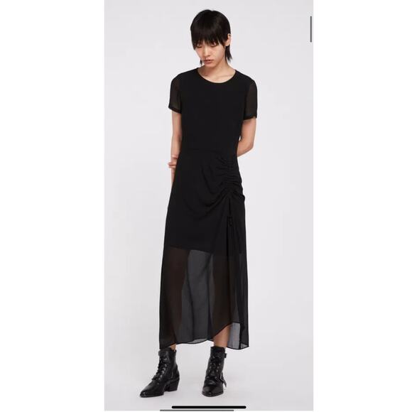 ALLSAINTS | Ariya Illusion Dress - Black US2 UK6 EU34 Contemporary Sheer Ruched - Picture 1 of 10